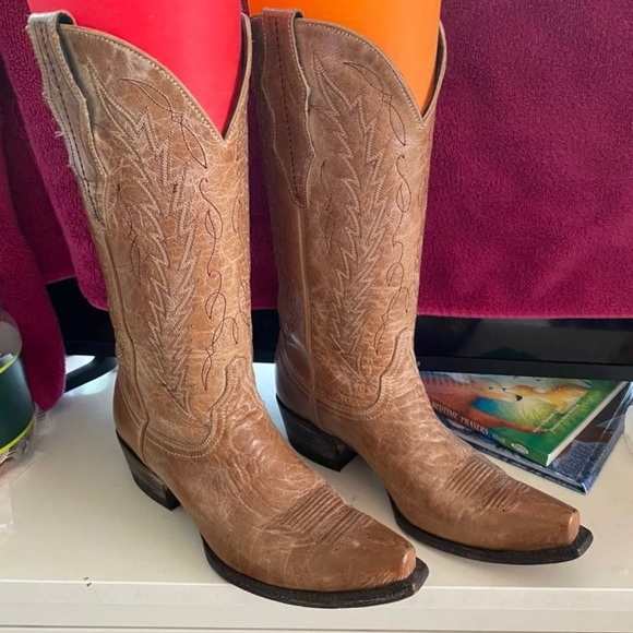 Women's Tan Goat Snip Toe Western Boots Sz 8B - Picture 3 of 7